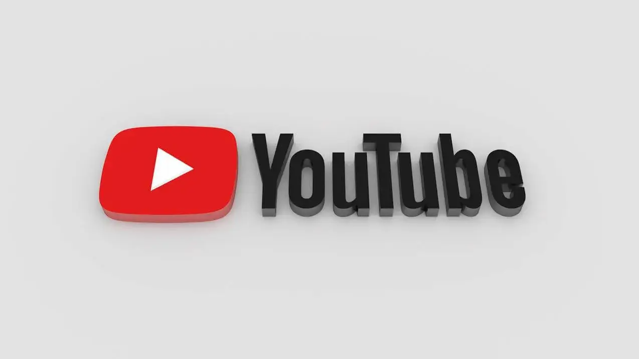 Logotipo 3D do YouTube com botão de play vermelho e texto preto, um ícone popular nas mídias sociais.