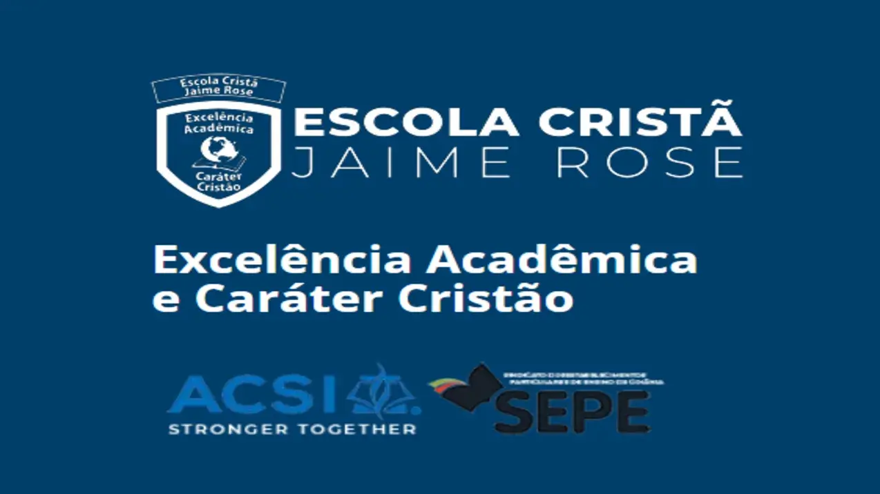 Banner institucional da Escola Cristã Jaime Rose com o lema "Excelência Acadêmica e Caráter Cristão" e logos de parceiros.