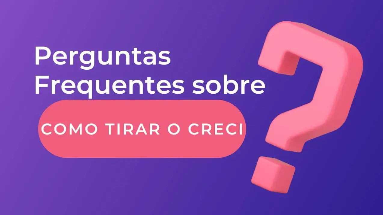 Design roxo com interrogação 3D rosa para perguntas frequentes sobre como tirar o cresci.