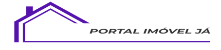 Símbolo de casa roxa com o nome "Portal Imóvel Já" em letras maiúsculas pretas.