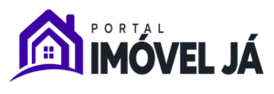 Logo portal imóvel já com letras maiúsculas em formato de casa na cor roxa.