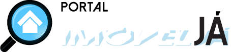Logotipo: Símbolo de casa estilizada azul sobre o nome "Portal Imóvel Já" em letras maiúsculas brancas.
